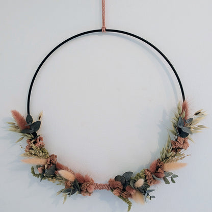 Couronne de fleurs séchées terracotta