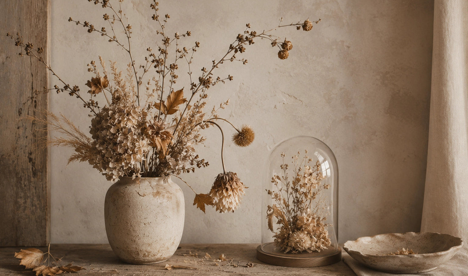 Fleurs séchées style wabi sabi